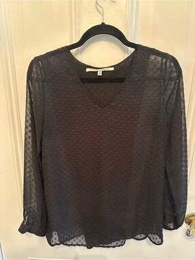 Collective Concepts Black Swiss Dot V-Neck Blouse